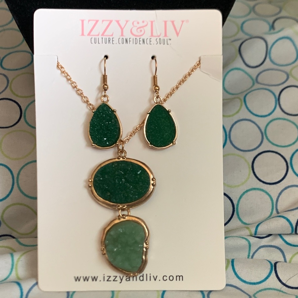 Izzy & Liv Gold-Tone Green Druzy Teardrop Earrings